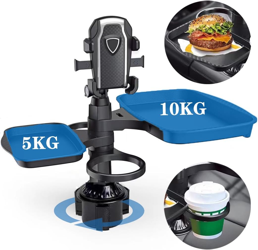 5-in-1 Car Cup Holder Expander with Detachable Tray, Phone & Dual Plate Holder – Essential Road Trip Gadget