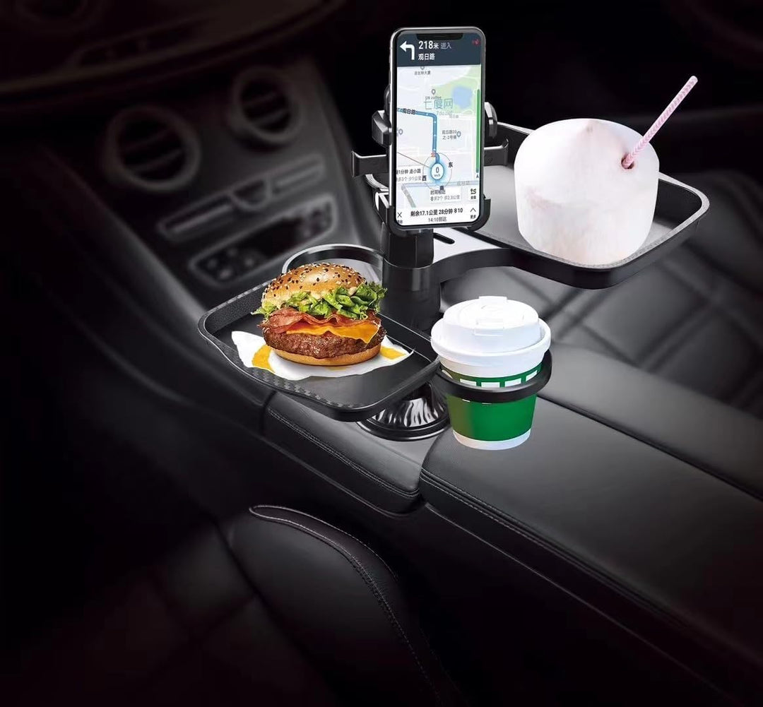 5-in-1 Car Cup Holder Expander with Detachable Tray, Phone & Dual Plate Holder – Essential Road Trip Gadget