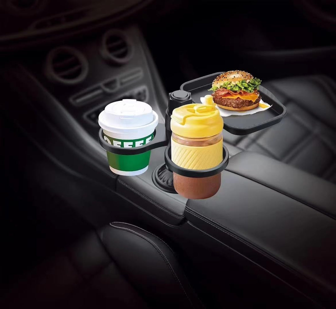 5-in-1 Car Cup Holder Expander with Detachable Tray, Phone & Dual Plate Holder – Essential Road Trip Gadget