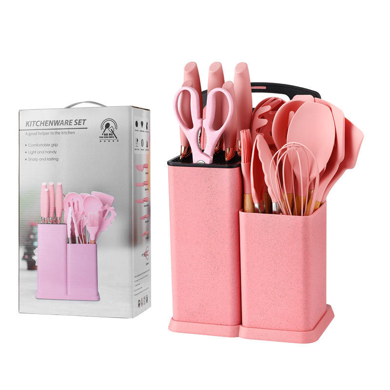 19 Pcs Silicone BPA-Free, Wooden Handle Cooking Utensils